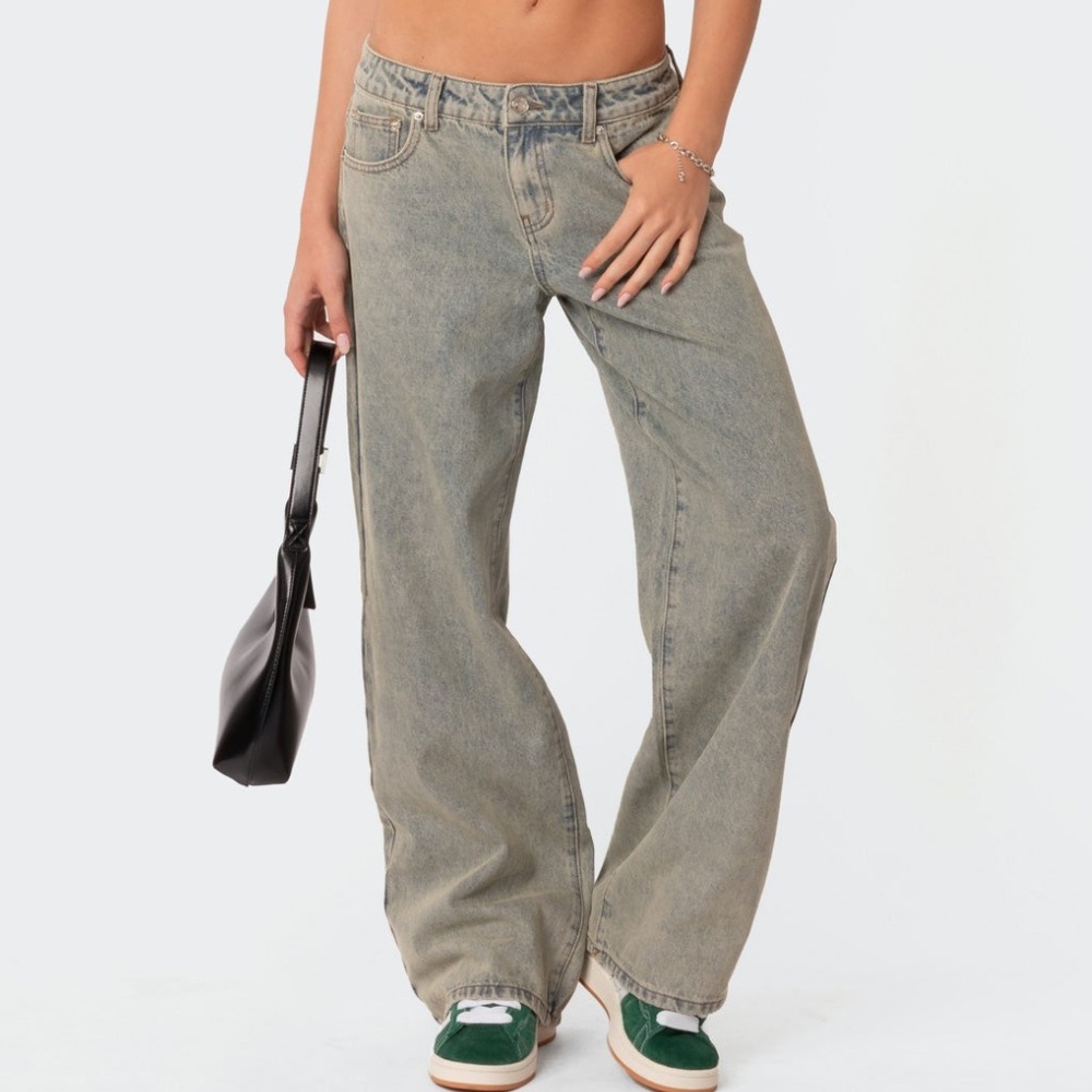 Edikted Magda Light Wash Acid Blue Wide-Leg Low Rise Jeans